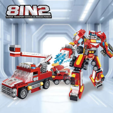 8 IN 2 DIY FIRE ROBOT TRUCK BUILDING BLOCKS